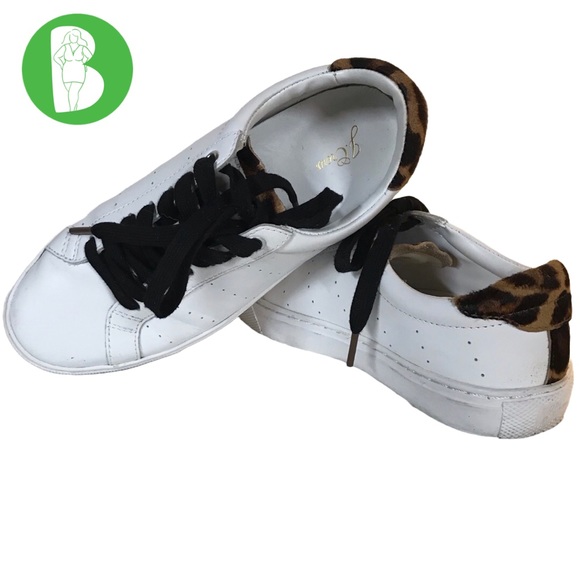 J. Crew Shoes - J. CREW "SATURDAY SNEAKERS" WHITE LEATHER & ANIMAL PRINT ACCENT SNEAKERS (6.5)